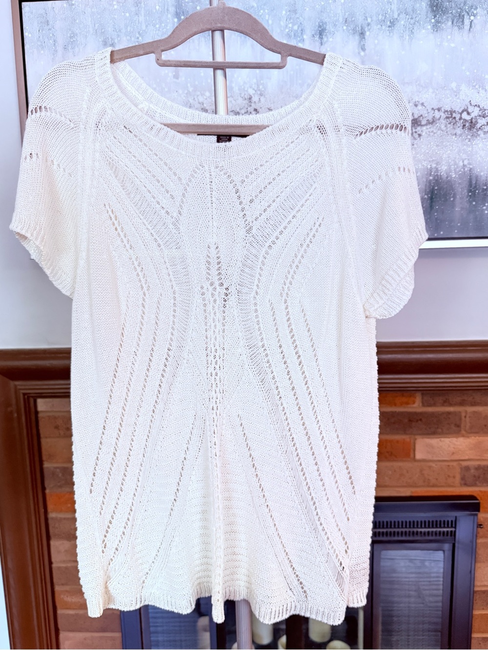 Fever Cream Open-Knit Short Sleeve Tunic